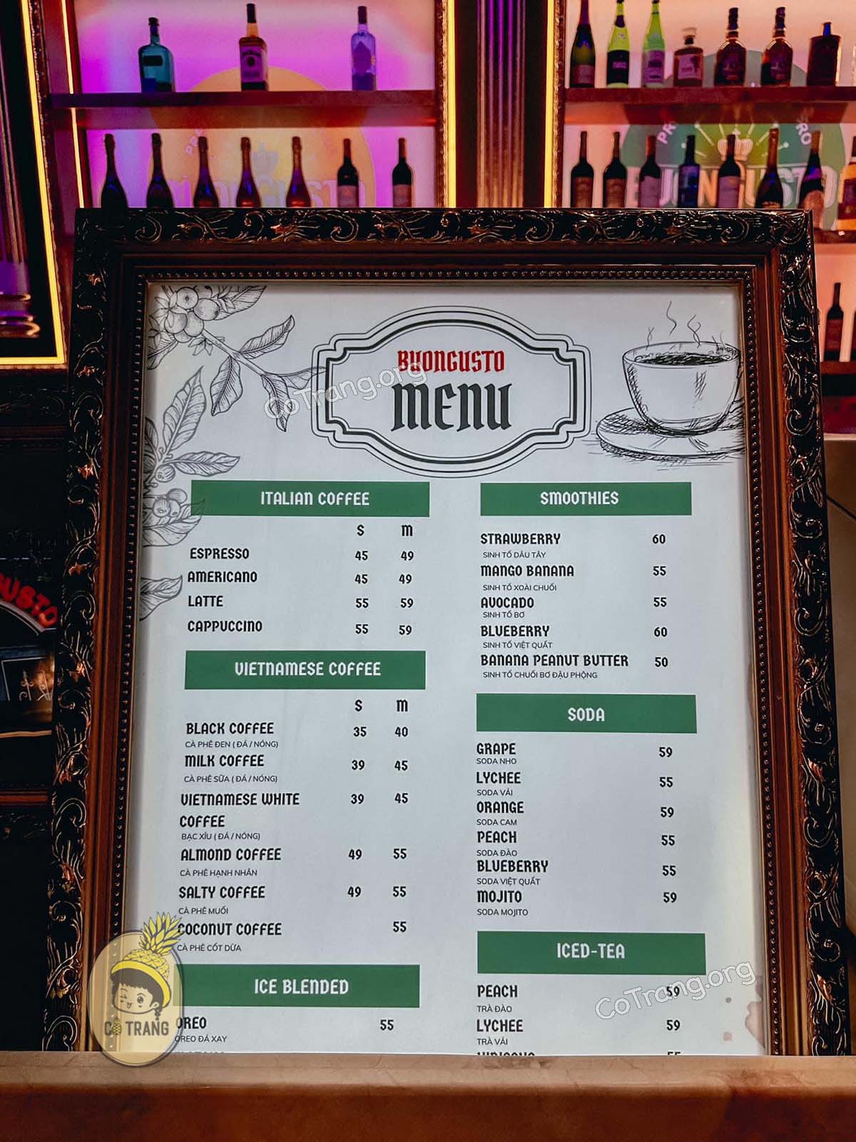 Menu thức uống taij Buon Gusto Bistro  Nha Trang