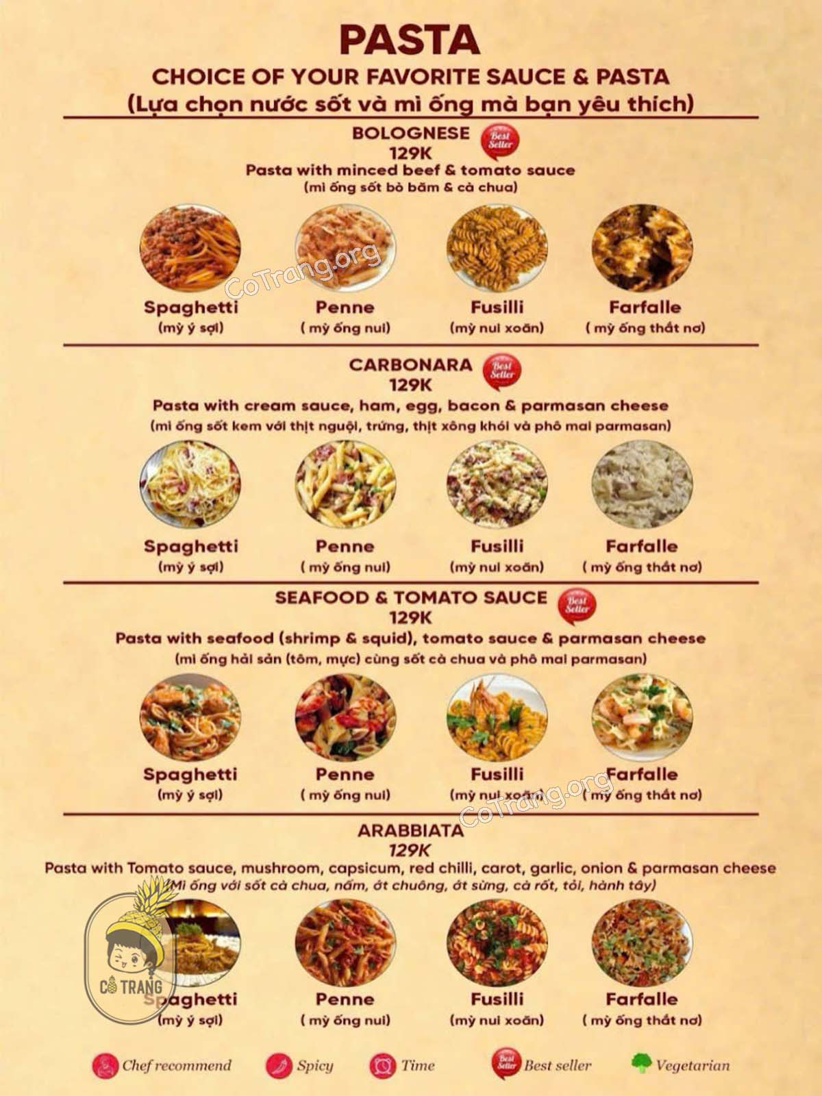 Menu thức ăn tại Herbal Pizza and Steak Hội An