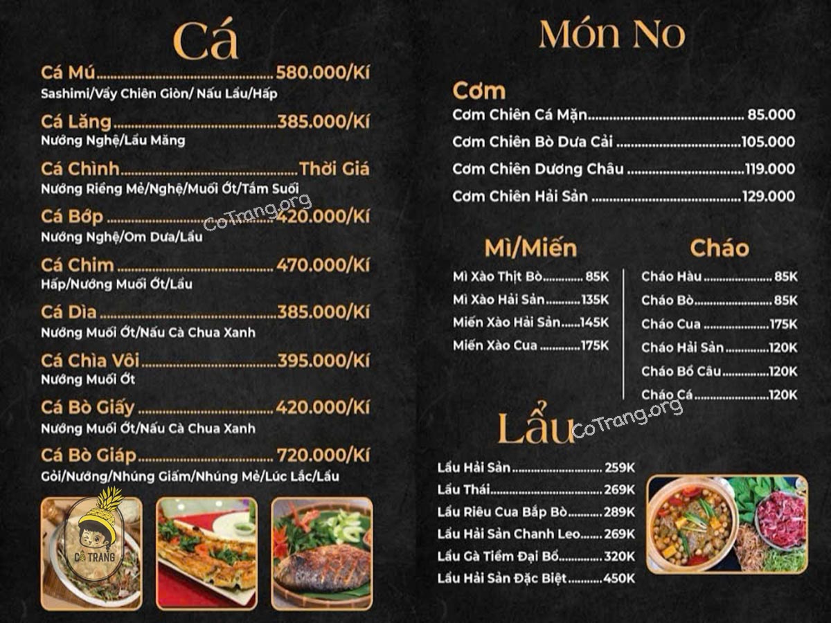 Menu thức ăn tại Cổ Lũy Beer Garden Quảng Ngãi