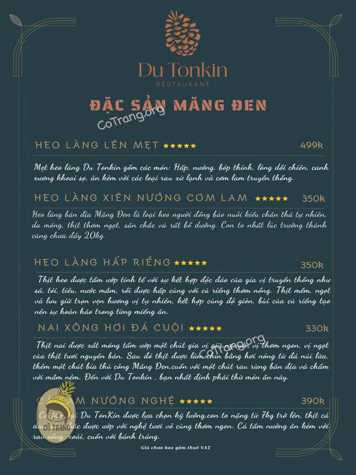 Menu thức ăn tại Nhà Hàng Du Tokin Măng Đen