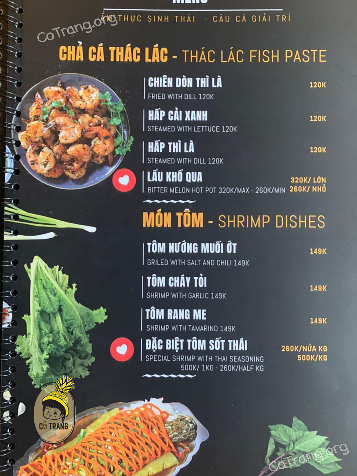 Menu món ăn tại An Sơn Hồ Đà Lạt