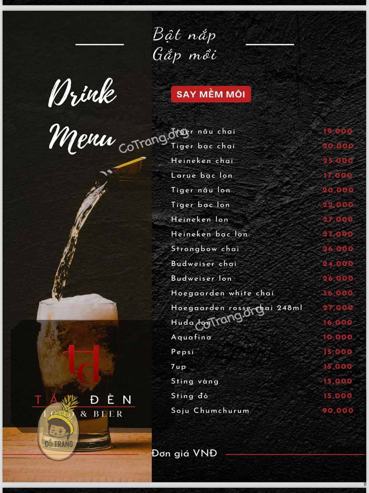 Menh thức uống và thức ăn tại Tắt Đèn Food and Beer
