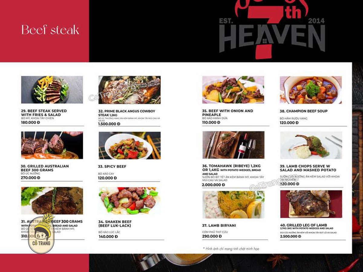 Menh thức ăn tại 7th Heaven Restaurant Đồng Hới Quảng Bình