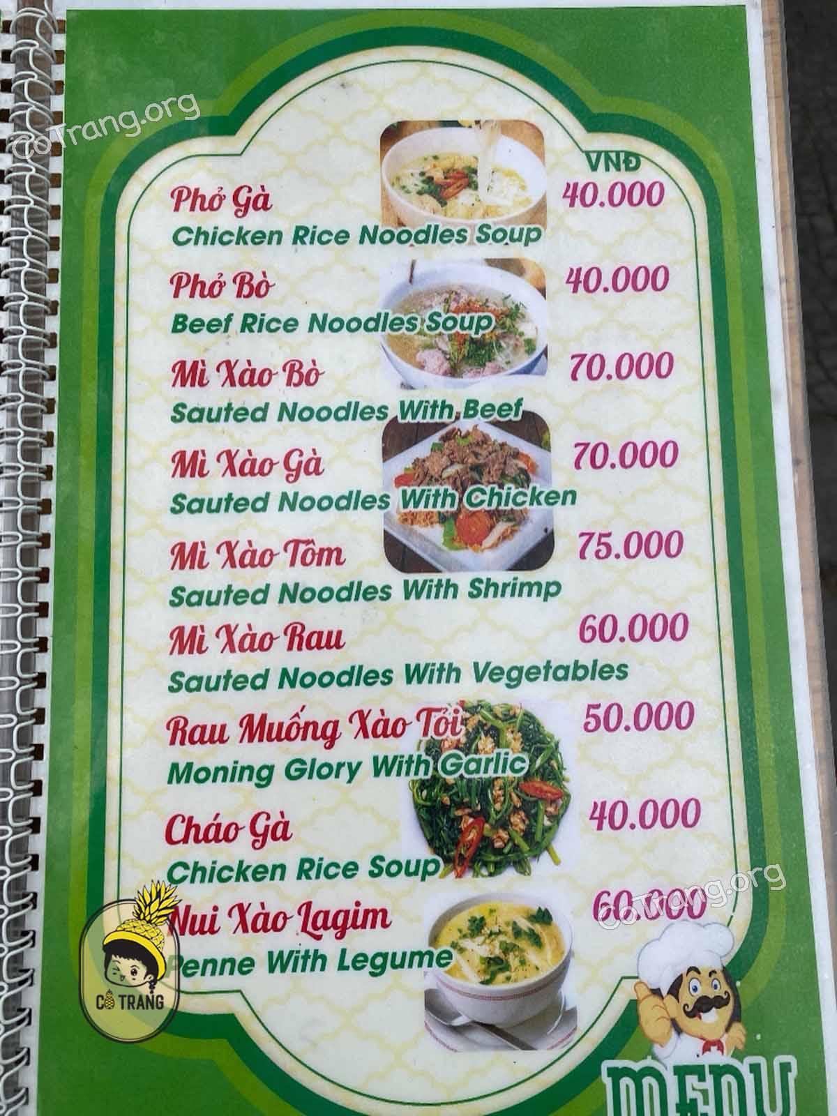 Menu tại Cơm Gà Giếng Đình Hội An