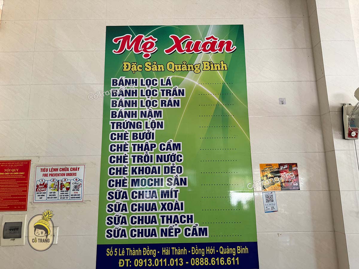 Menu tại Bánh Lọc Mệ Xuân Đồng Hới
