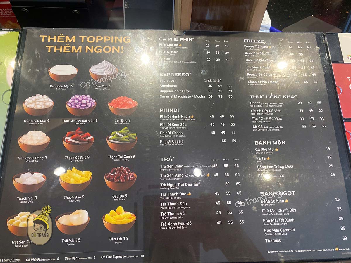 Menu thức uống tại  Highland Coffee Quảng Ngãi
