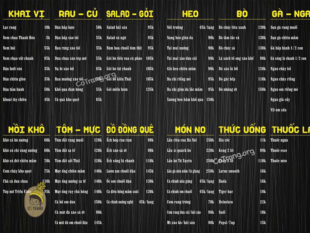 Menu thức ăn và món ăn tại Hàng Bia 175 -Bia Hơi Hà Nội Đà Nẵng