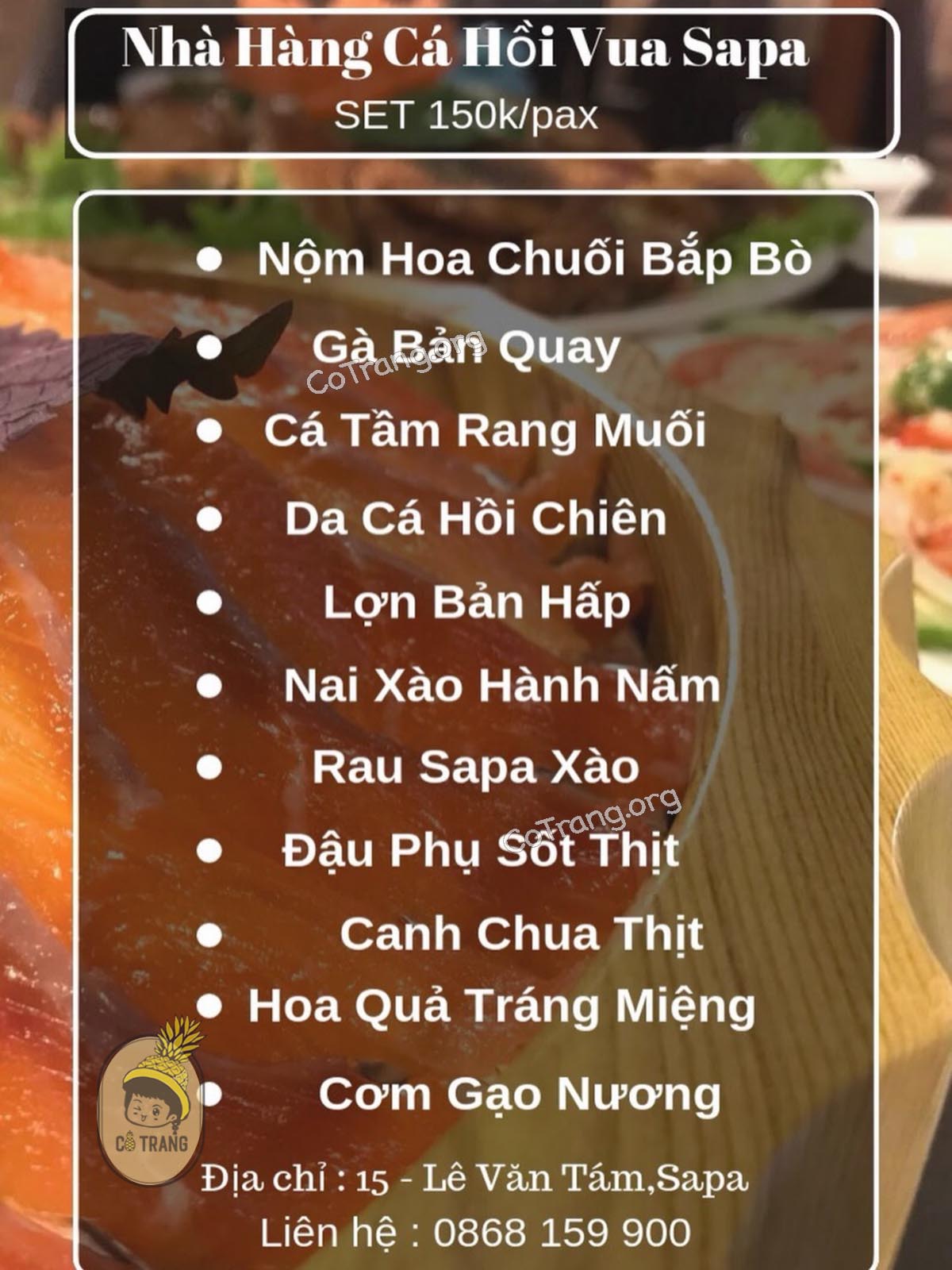 Menu thức ăn tại Nhà Hàng Vua Cá Hồi Sapa