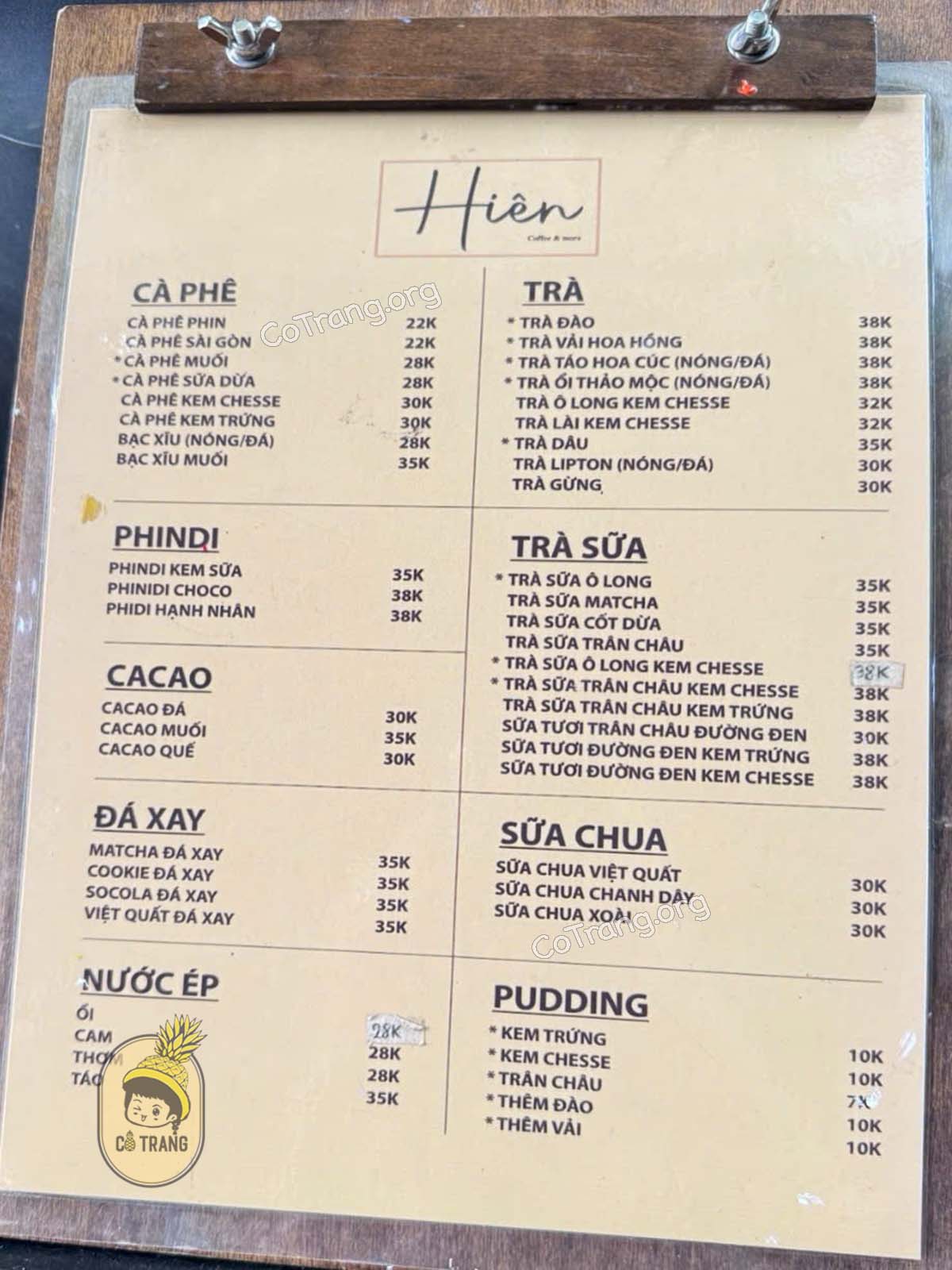 Menu tại Hiên Coffee And More Quảng Ngãi