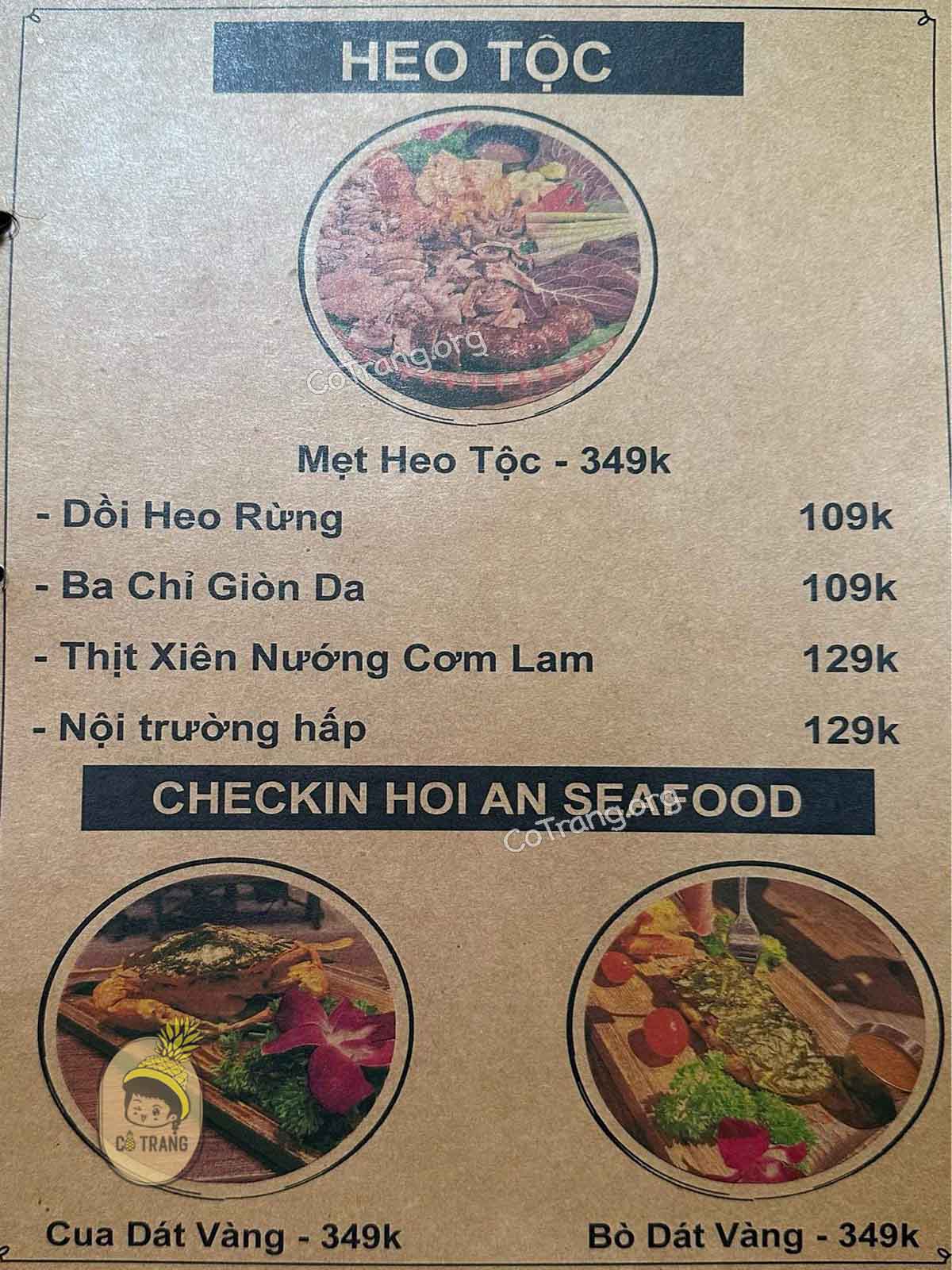 Menu thức ăn tại Hội An Seafood