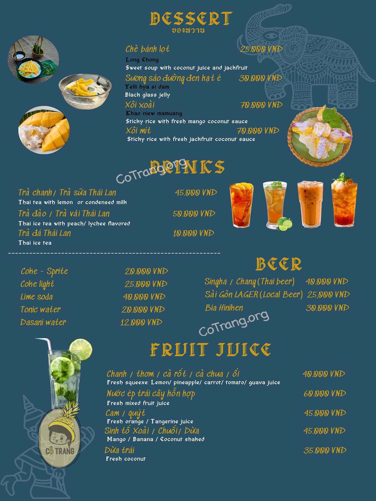 Menu thức ăn tại Thái Ngò Rí Nha Trang