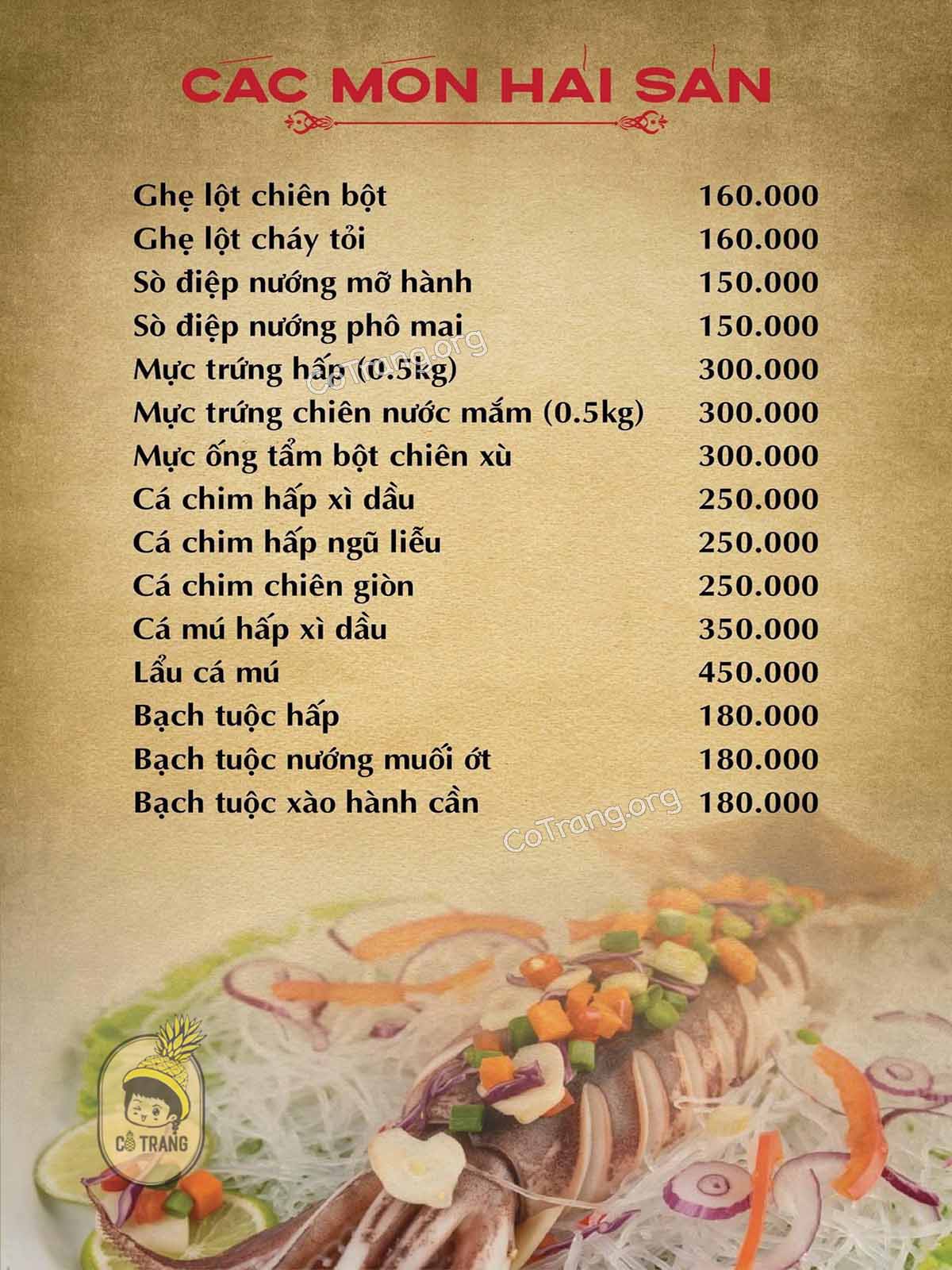 Menu thức ăn tại Cơm Niêu Việt Xưa Hội An