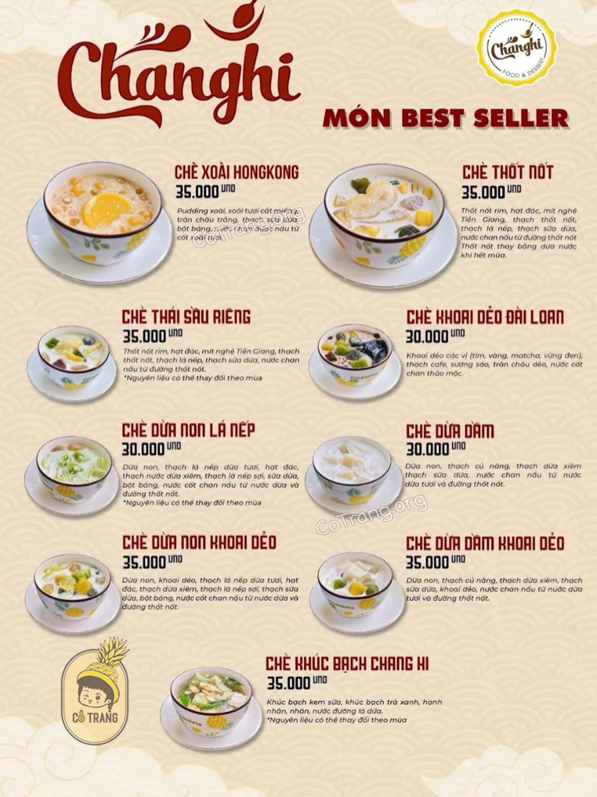 Menu tại Tiệm Chè Chang Hi