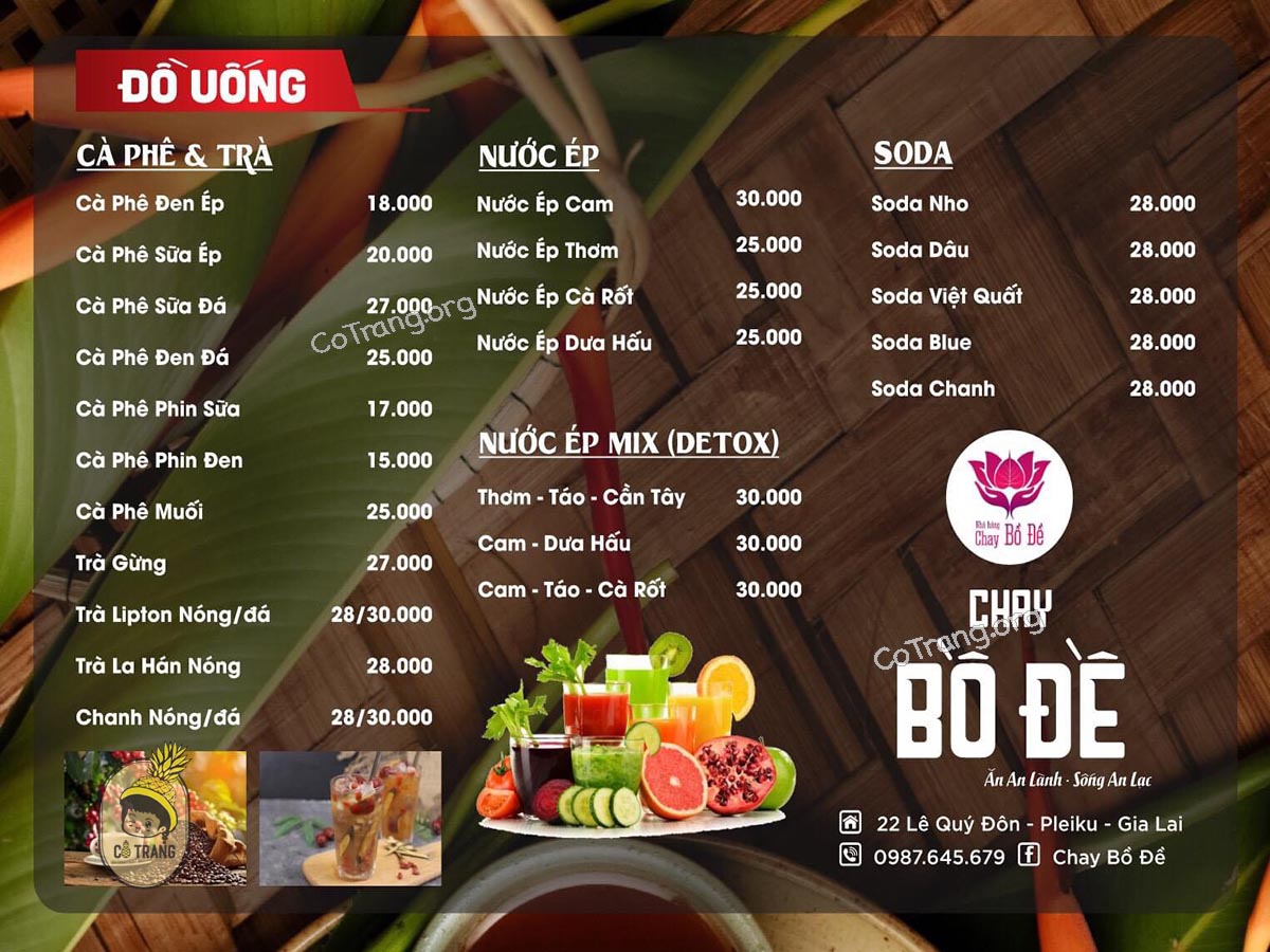 Menu thức ăn tại Nhà Hàng Chay Bồ Đề Gia Lai
