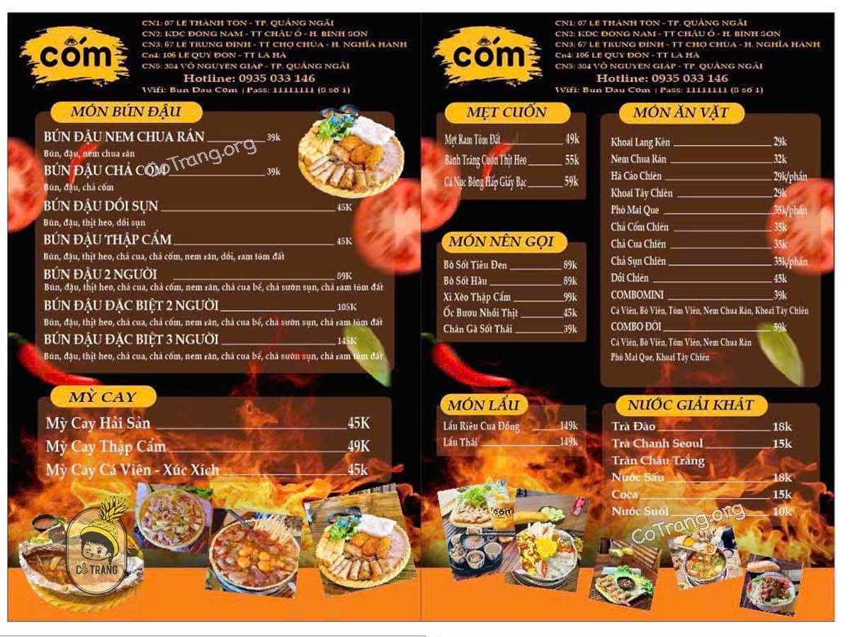 Trải nghiệm Ẩm Thực Cốm - Bún Đậu Mắm Tôm Quảng Ngãi, menu, review