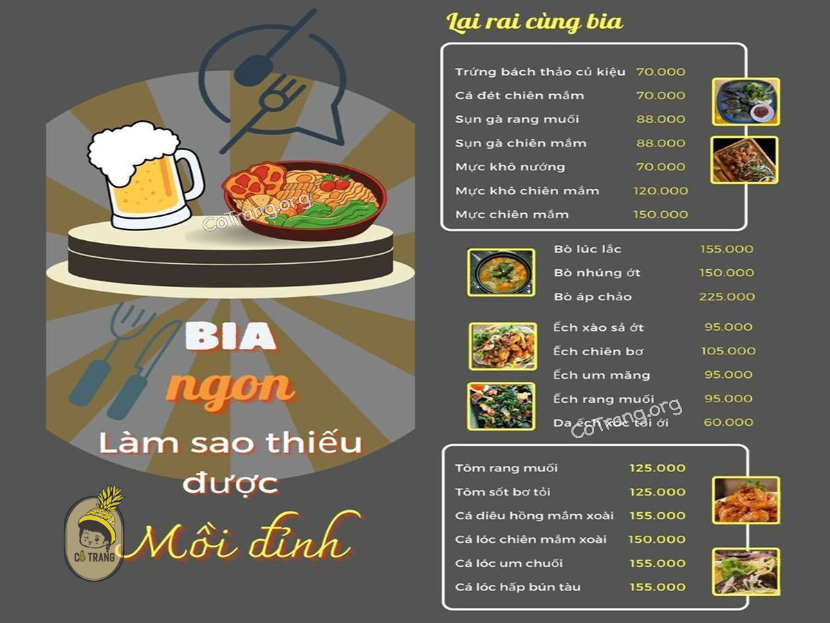 Menu thức ăn tại Gradeli Beer Đà Nẵng
