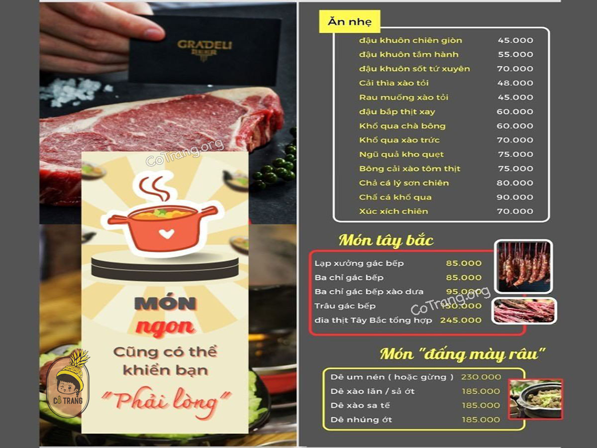 Menu thức ăn tại Gradeli Beer Đà Nẵng