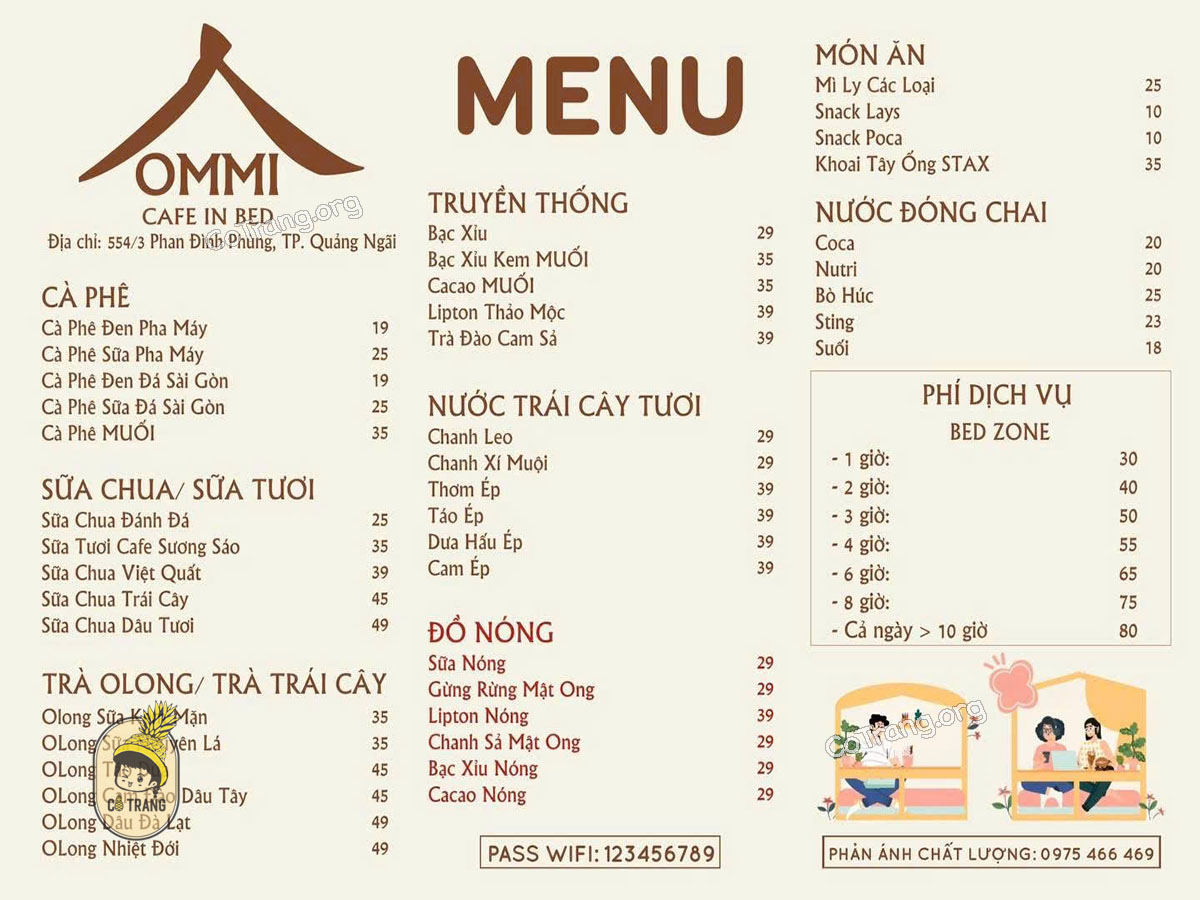Menu đồ uống tại OMMI Quảng Ngãi