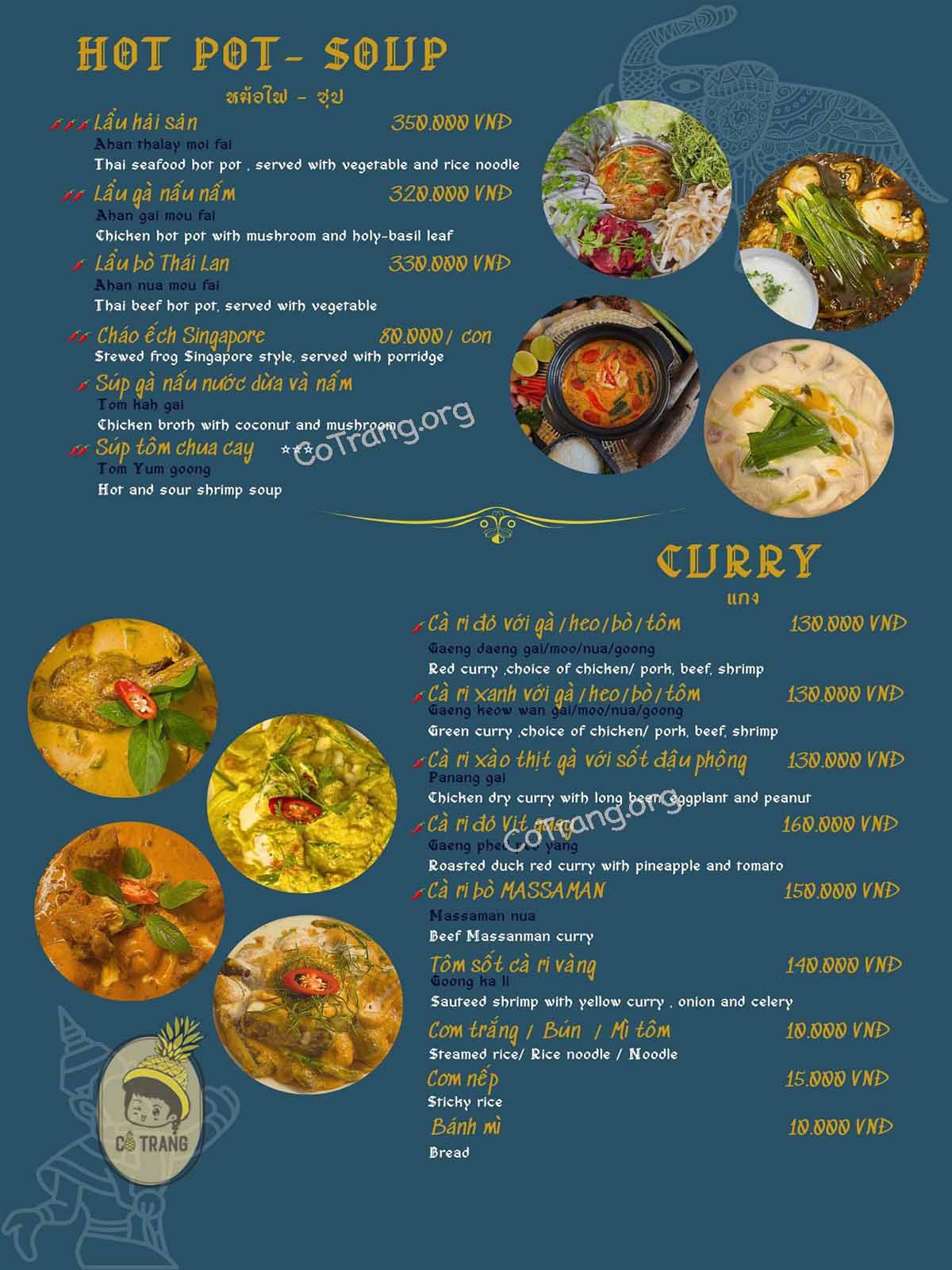 Menu thức ăn tại Thái Ngò Rí Nha Trang