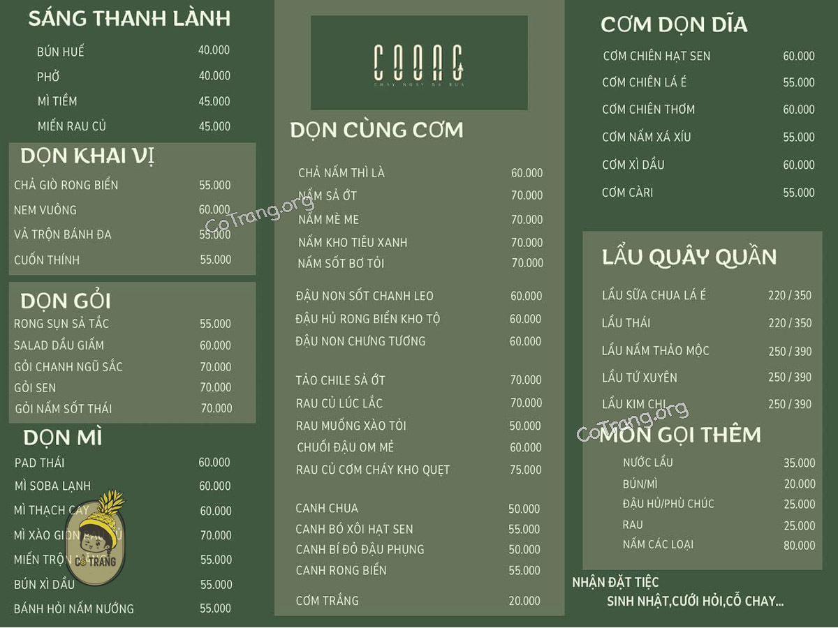Menu thức ăn tại Coong Chay Pleiku
