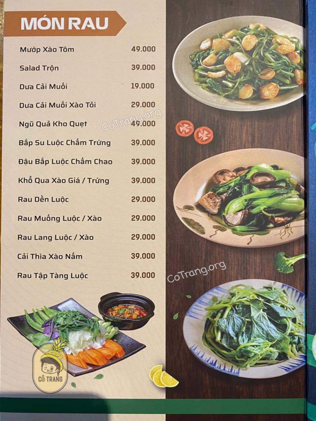 Menu thức ăn tại Bếp Mộc Quảng Ngãi