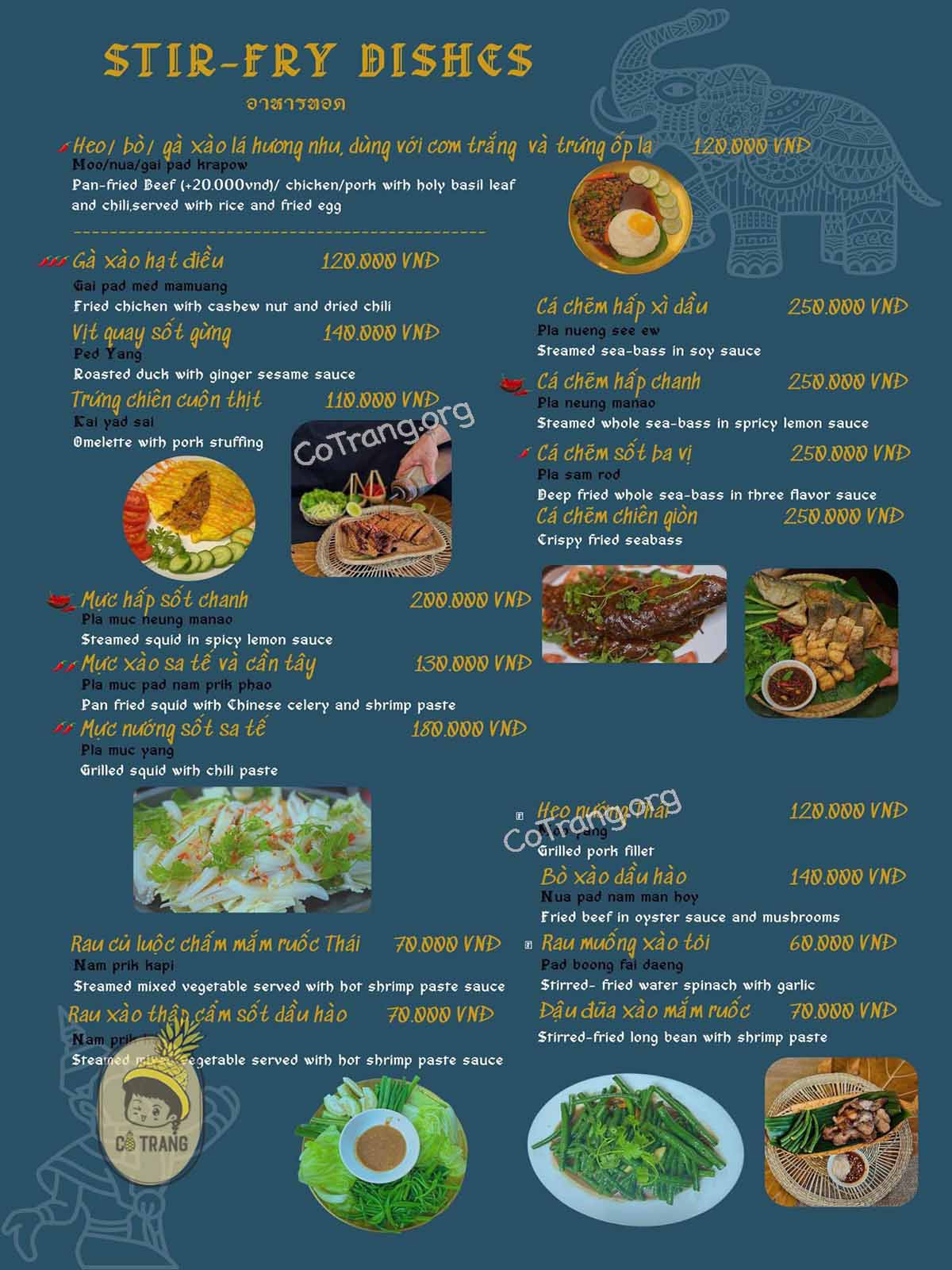 Menu thức ăn tại Thái Ngò Rí Nha Trang