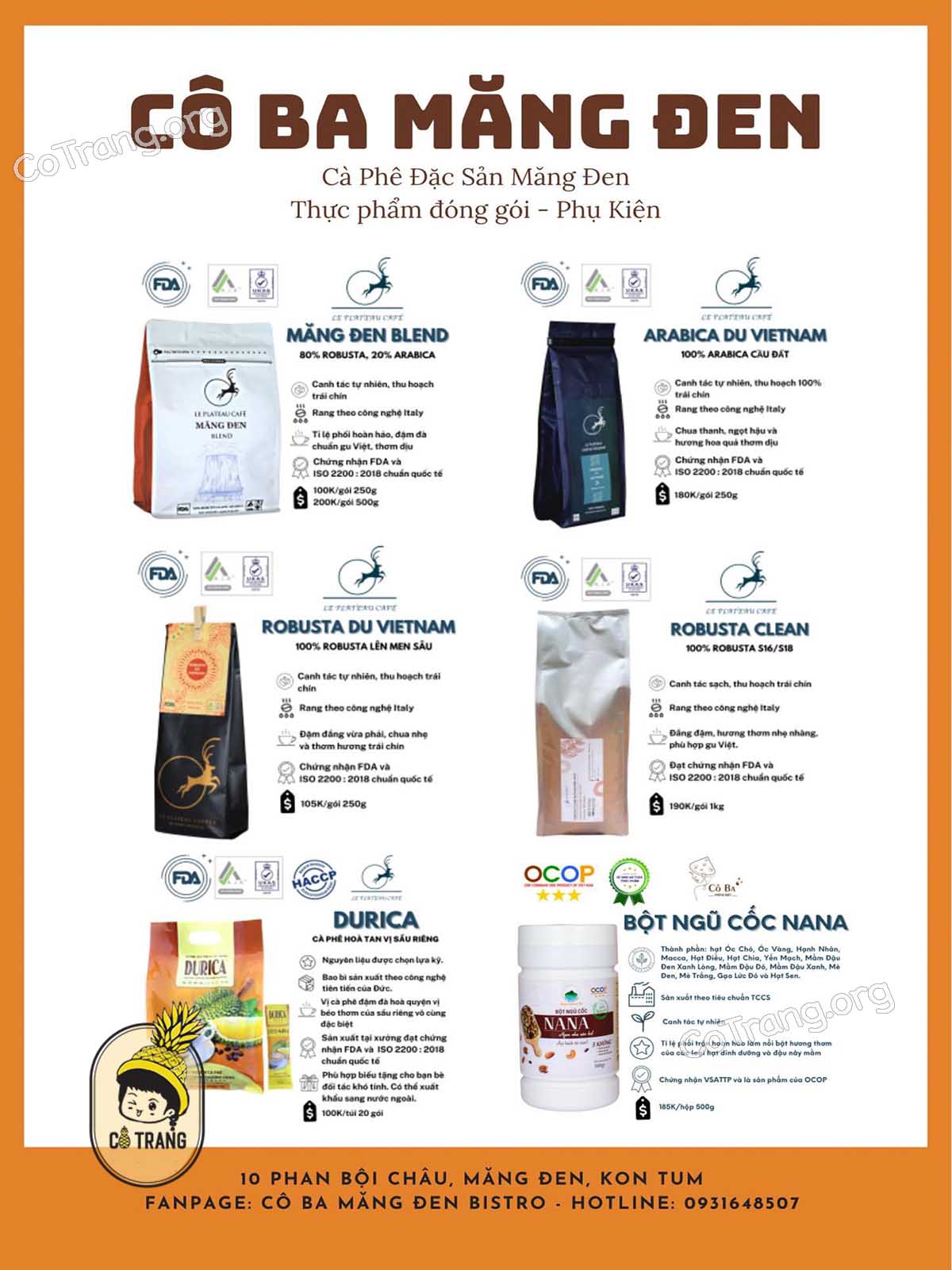 Menu thức ăn tại Quán Chay Cô Ba Măng Đen