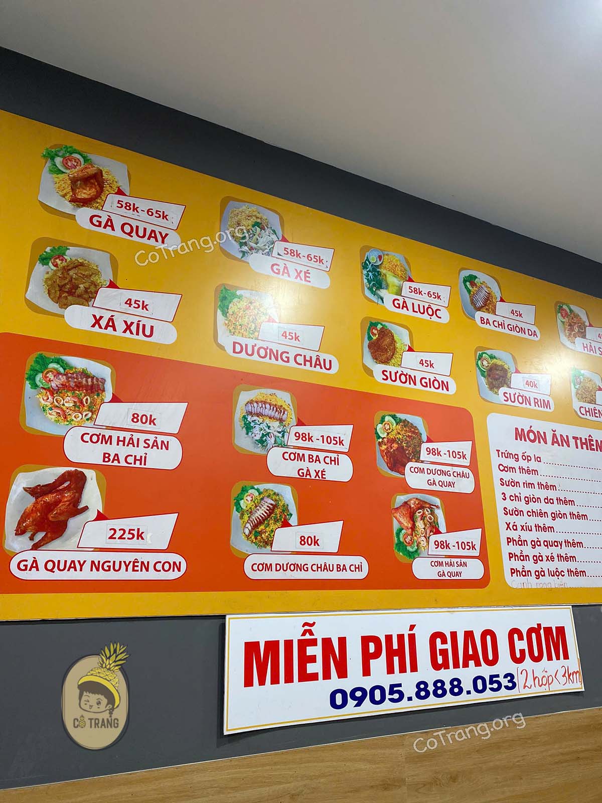 Menu thức ăn tại Cơm Gà Gia Vĩnh Đà Nẵng