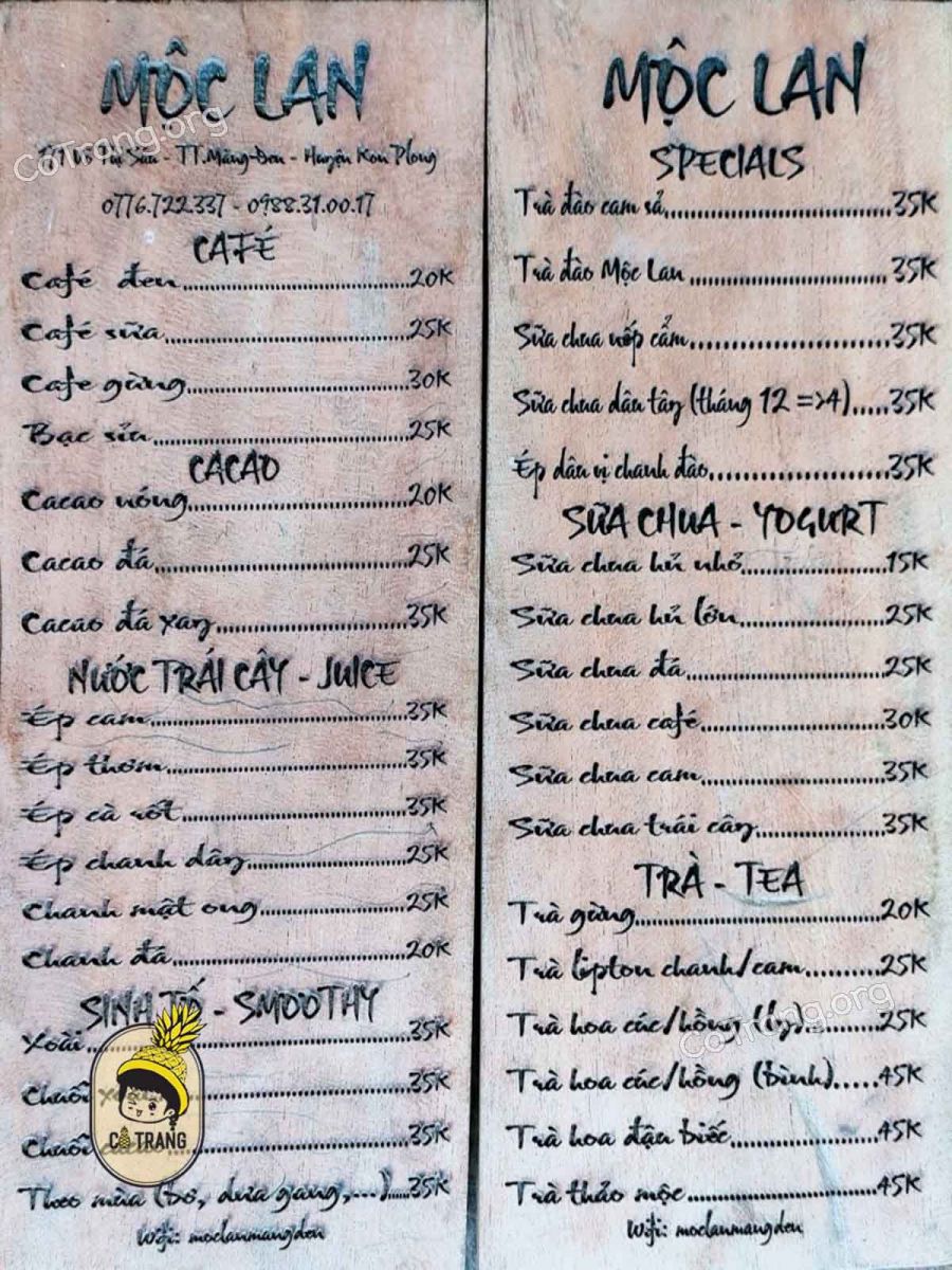  Mộc Lan Cafe Măng Đen - 171 Võ Thị Sáu