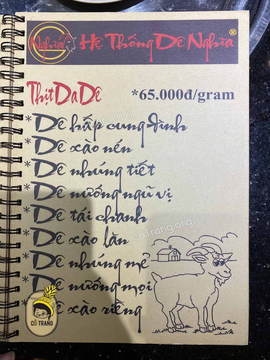 menu Hệ Thống Dê Nghĩa - 145 Đỗ Bá