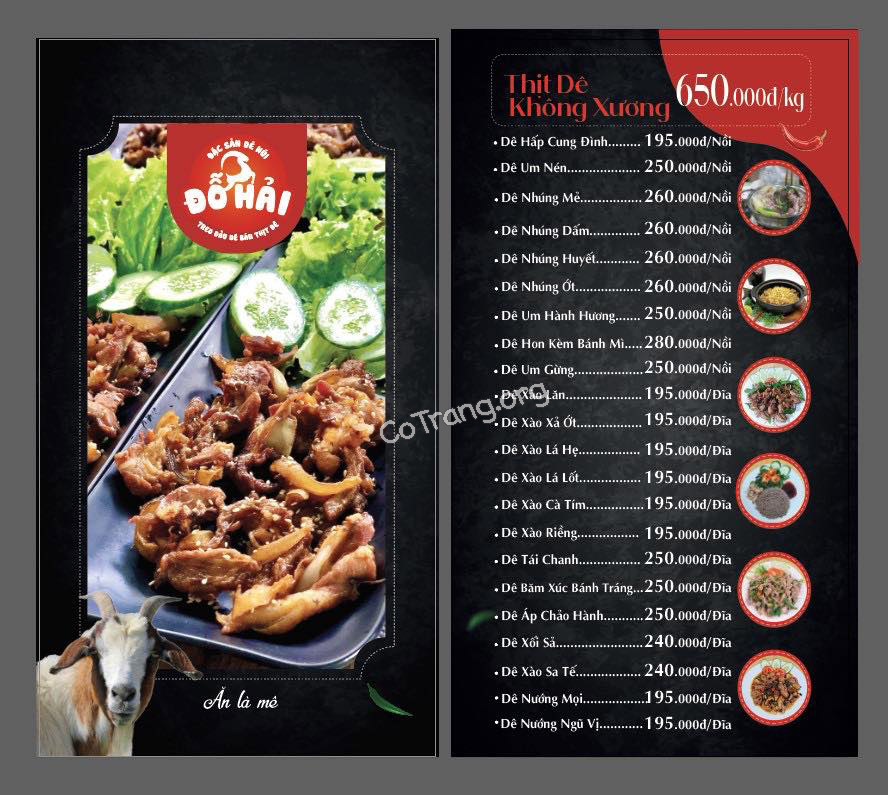 menu quán dê bé hải đà nẵng