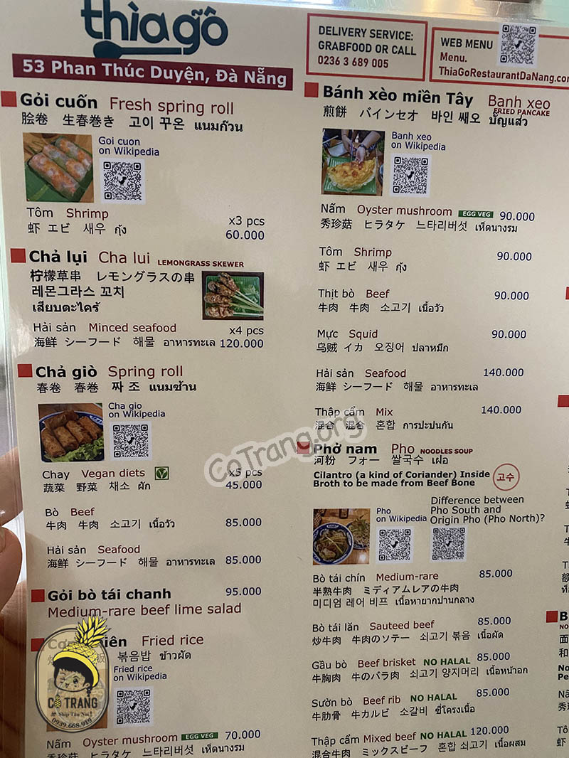 menu Thìa Gỗ Restaurant Da Nang
