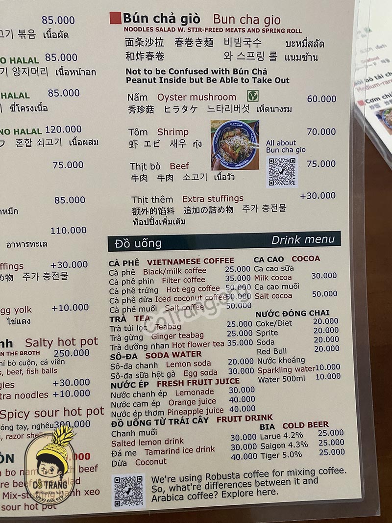 menu Thìa Gỗ Restaurant Da Nang